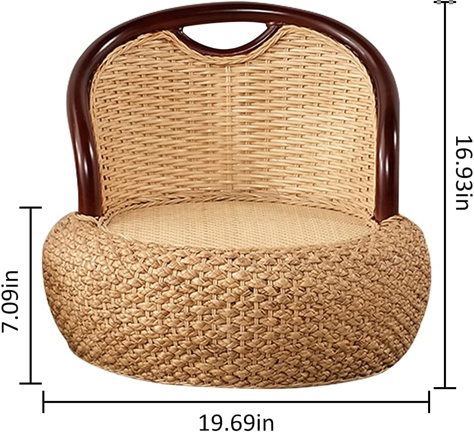 Round Rattan Floor Chair with Ergonomic Backrest Floor Lazy Chair Tatami Floor Seat Floor Meditation Chair Floor Seat Futon for Home and Office Decoration (Mixed Color)