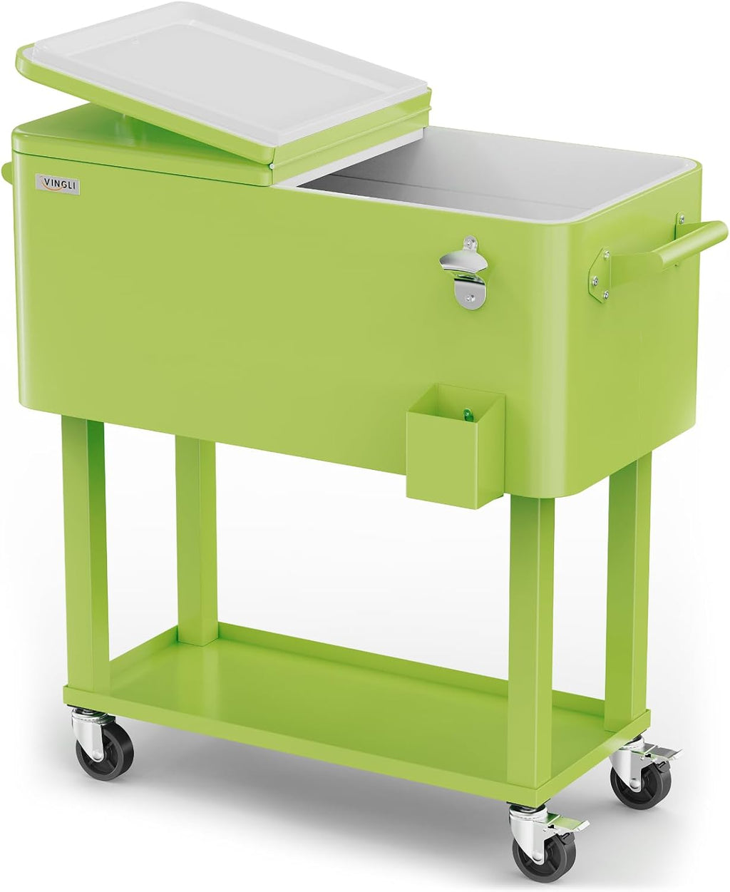 VINGLI Rolling Ice Chest, Portable Patio Party Bar Drink Cooler Cart, with Shelf, Beverage Pool with Bottle Opener