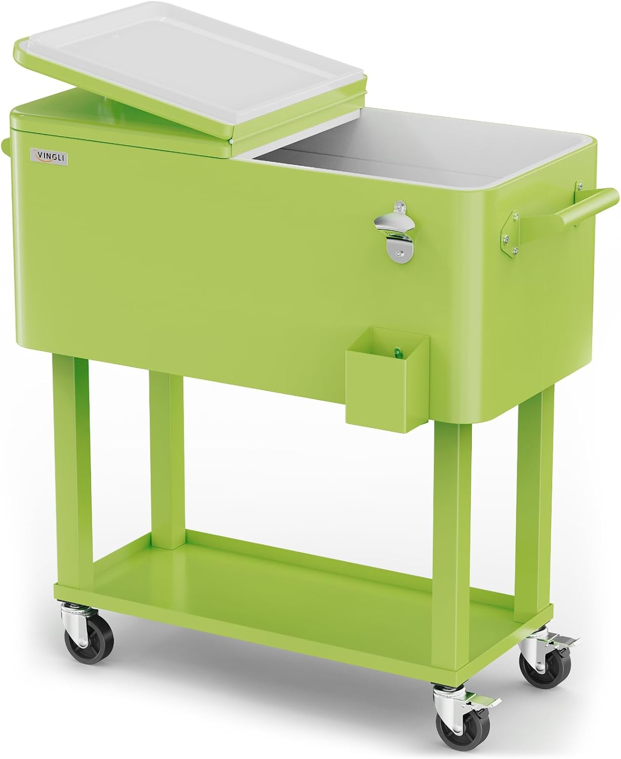VINGLI Rolling Ice Chest, Portable Patio Party Bar Drink Cooler Cart, with Shelf, Beverage Pool with Bottle Opener
