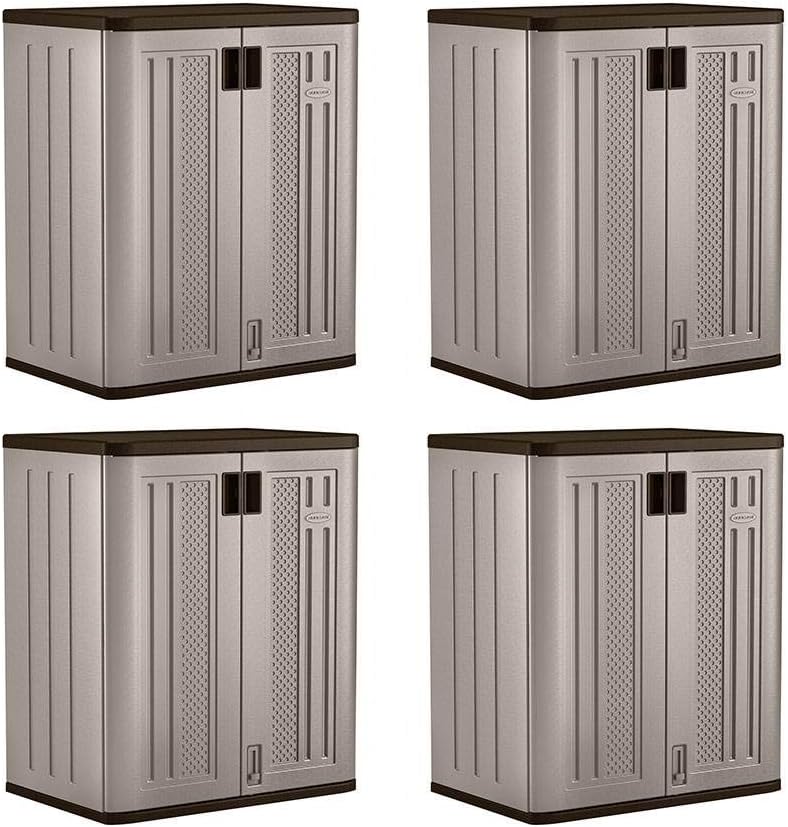 Suncast 4 Pack 9 Cu. Ft. Base Storage Cabinet, Resin Garage Organizer, Platinum Metallic/Slate