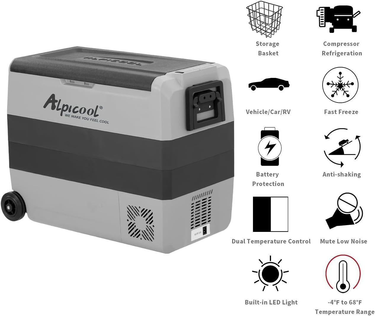 Alpicool T60 Dual Temperature Control 12 Volt Refrigerator 63 Quart Portable Car Fridge Freezer (-4°F~68°F) for Truck, RV, Boat, Camping and Travel