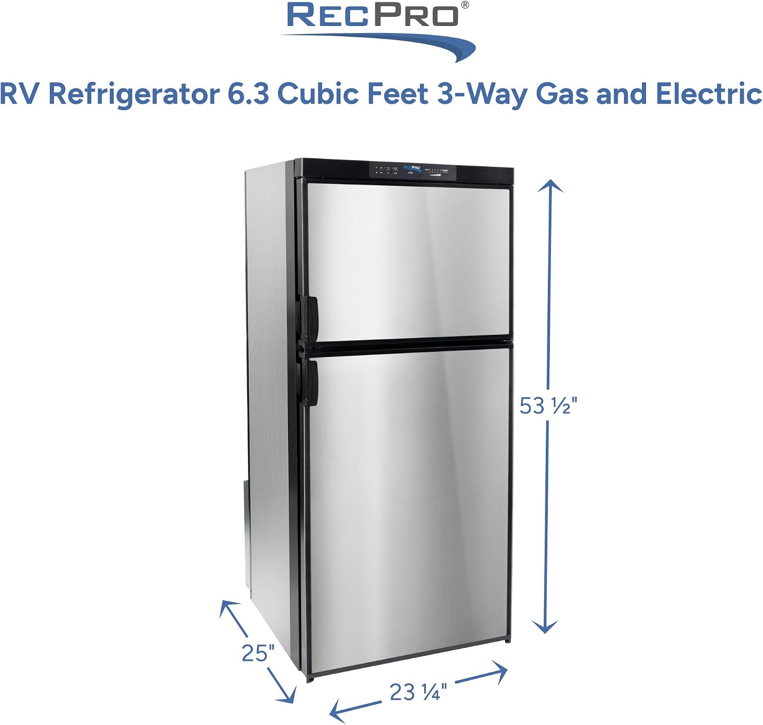 RecPro RV Refrigerator 6.3 Cubic Feet Gas and Electric | Black or Stainless Finish | 110V / 12V / Propane Gas | (Stainless Finish)