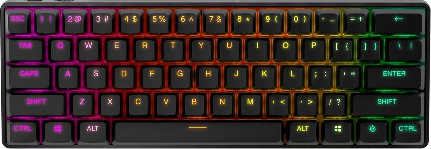 SteelSeries Apex Pro Mini Wireless Mechanical Gaming Keyboard - World's Fastest with Adjustable Actuation, Compact 60% Form Factor, RGB, PBT Keycaps, Bluetooth 5.0, 2.4GHz, USB-C