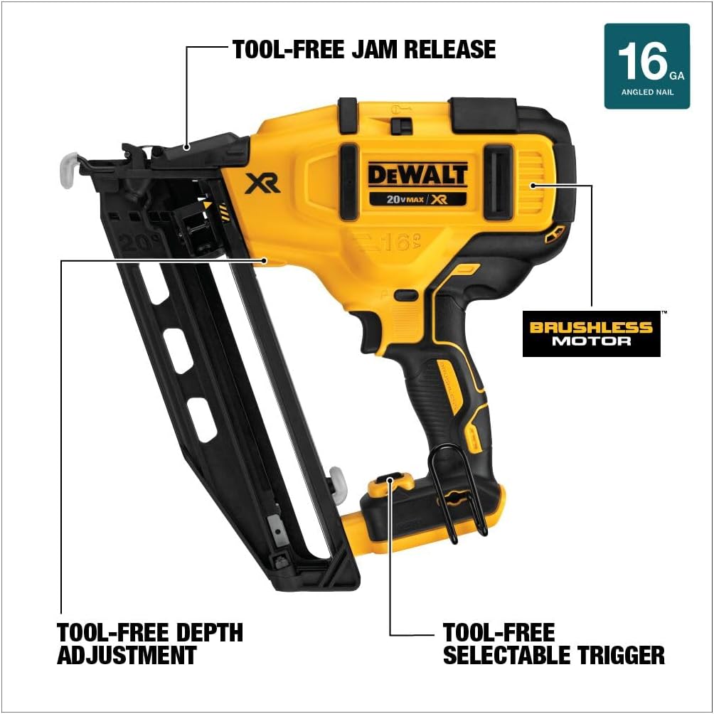 DEWALT 20V MAX* Finish Nailer, Angled, 16GA, Tool Only (DCN660B)