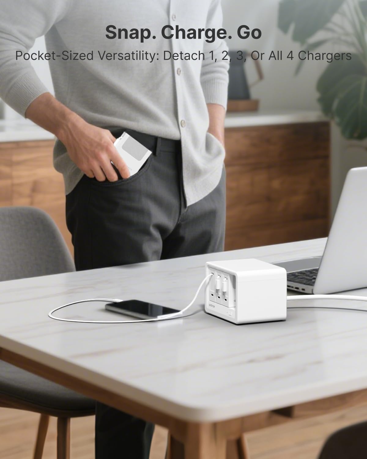 Gitryin 12-in-1 Desktop Charging Station with 4 Retractable Wall Chargers, 40W USB-C Power Strip with 4 AC, 4 USB C, 4 Type-C 33.5in Cables, Extension Cord with 1020J Surge Protection for Home Office