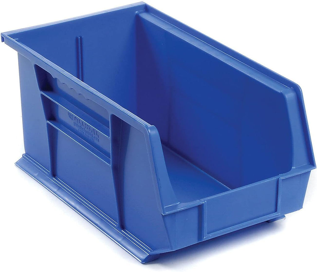 Global Industrial Plastic Hanging & Stacking Bin, 14-3/4'L x 8-1/4'W x 7' H, Blue, Space-Saving Multi-Purpose Storage Bin, 60 lbs Weight Capacity, Lot of 12