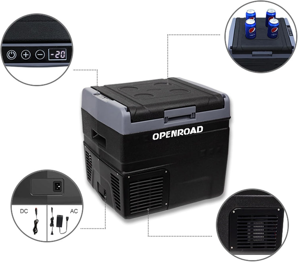 OPENROAD 12V Portable Refrigerator – 23QT Compressor Cooler, -7℉ to 68℉, 12/24V DC & 110-240V AC, Ideal for Trucks, RVs, Camping, Travel, and Home Use