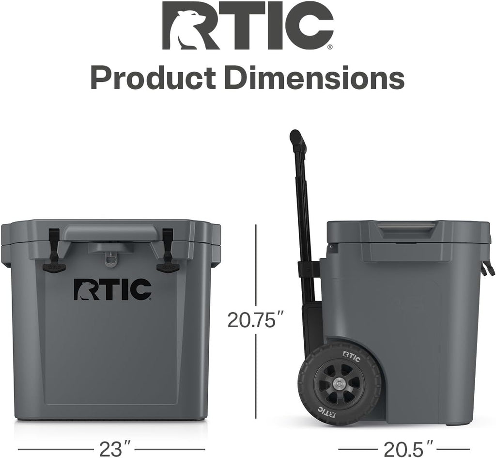RTIC 45 QT Wheeled Ultra-Tough Cooler Hard Insulated Portable Ice Chest Box for Beach, Drink, Beverage, Camping, Picnic, Fishing, Boat, Barbecue, Rotomolded Construction