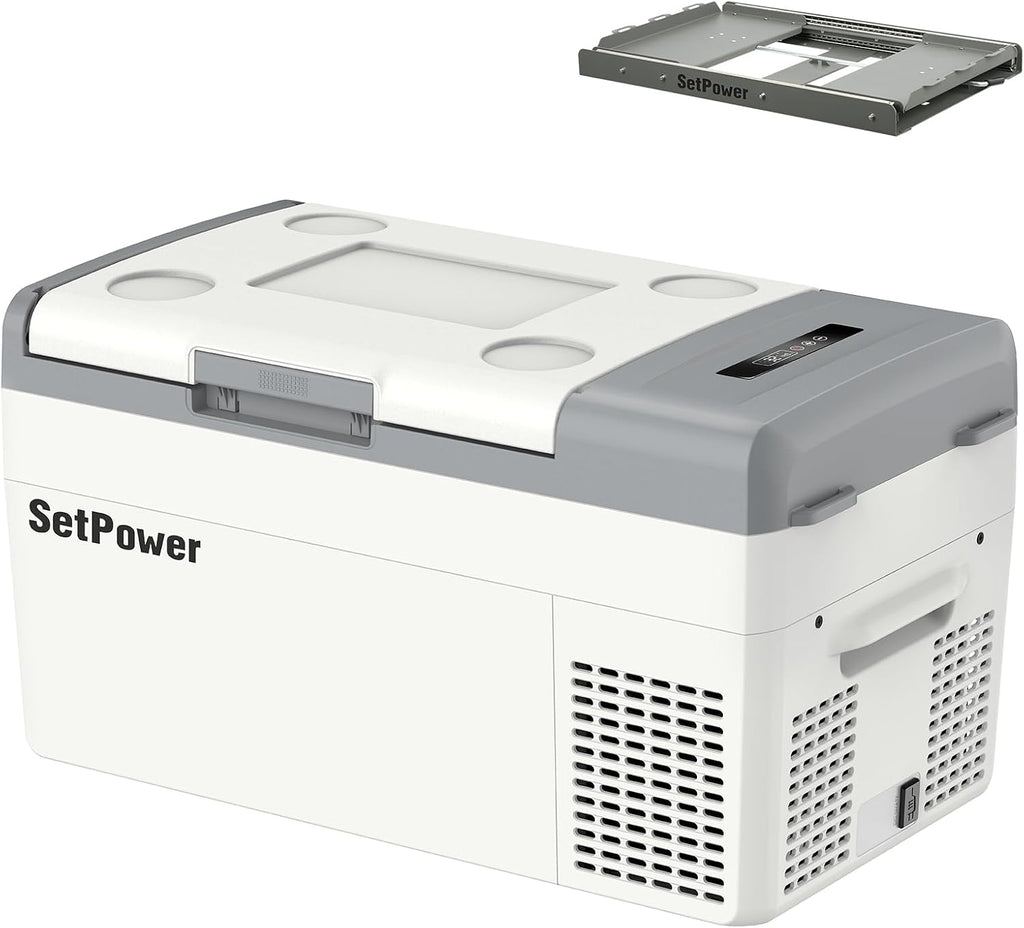 Setpower 20L/21QT Portable Car Refrigerator 12V/24V DC & 110/240V AC Electric Cooler and Freezer for Truck, RV, SUV, Van, Camping, and Travel (White)