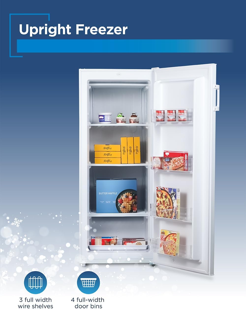 BLACK+DECKER 8.5 Cu. Ft. Upright Freezer, Stand Up Freezer with Mechanical Temperature Control, Freezer Upright with 3 Shelves and 4 Door Bins, Manual Defrost, R600a Refrigerant, BUF850LW, White