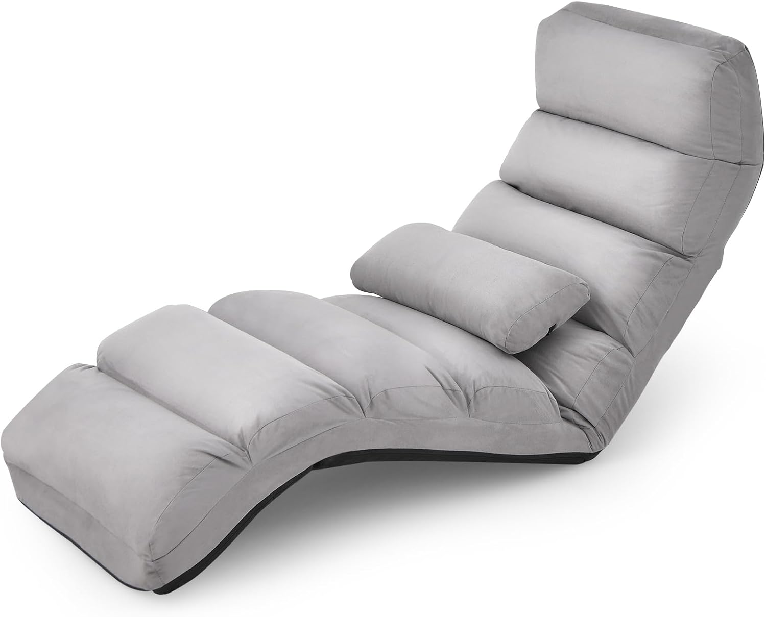 KOMFOTT Foldable Floor Lazy Sofa with Pillow, Indoor Chaise Lounger with 5 Adjustable Positions, Adjustable Back Support & Footrest, Video Gaming Chair for Home, Office, Reading, Watching (Grey)