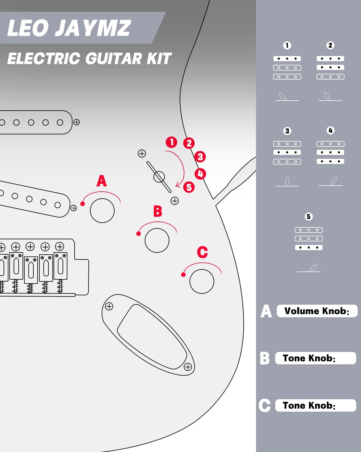 Leo Jaymz 39' Full Size ST Style Electric Guitar Starter Kit with SSS Pickups, 5W Portable Amp, Tuner, Gig Bag, Strap & Accessories(Silver Black 5W)