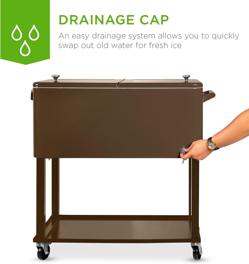 Best Choice Products 80-Quart Outdoor Steel Rolling Cooler Cart w/Ice Chest, Bottle Opener, Catch Tray, Drain Plug, Locking Wheels