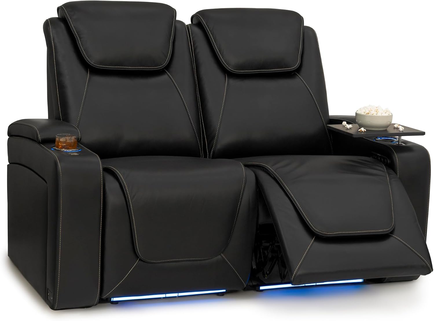Seatcraft Equinox Zero-Gravity CoolZero Italian Leather Home Theater Seating, Powered Headrest, Powered Lumbar, Powered Recline, Row of 2 Loveseat, Black