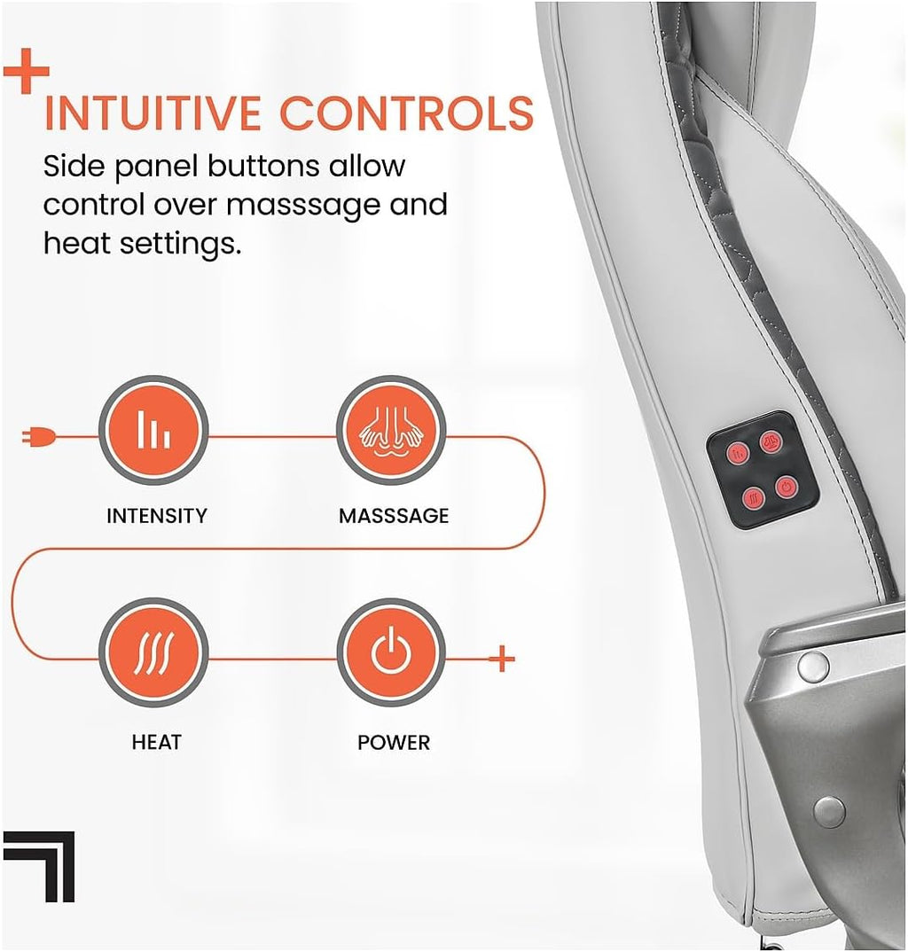 Sharper Image S600 Active Lumbar Ergonomic Bonded Leather Swivel Executive Massage Chair, White/Gray