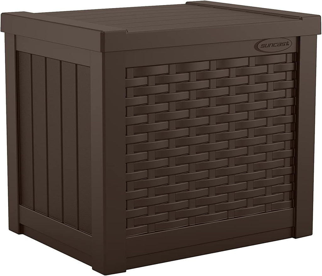 Suncast 73-Gallon Medium Deck Box 22 Gallon Small Resin Storage Seat | Outdoor Storage Containers for Patio and Yard