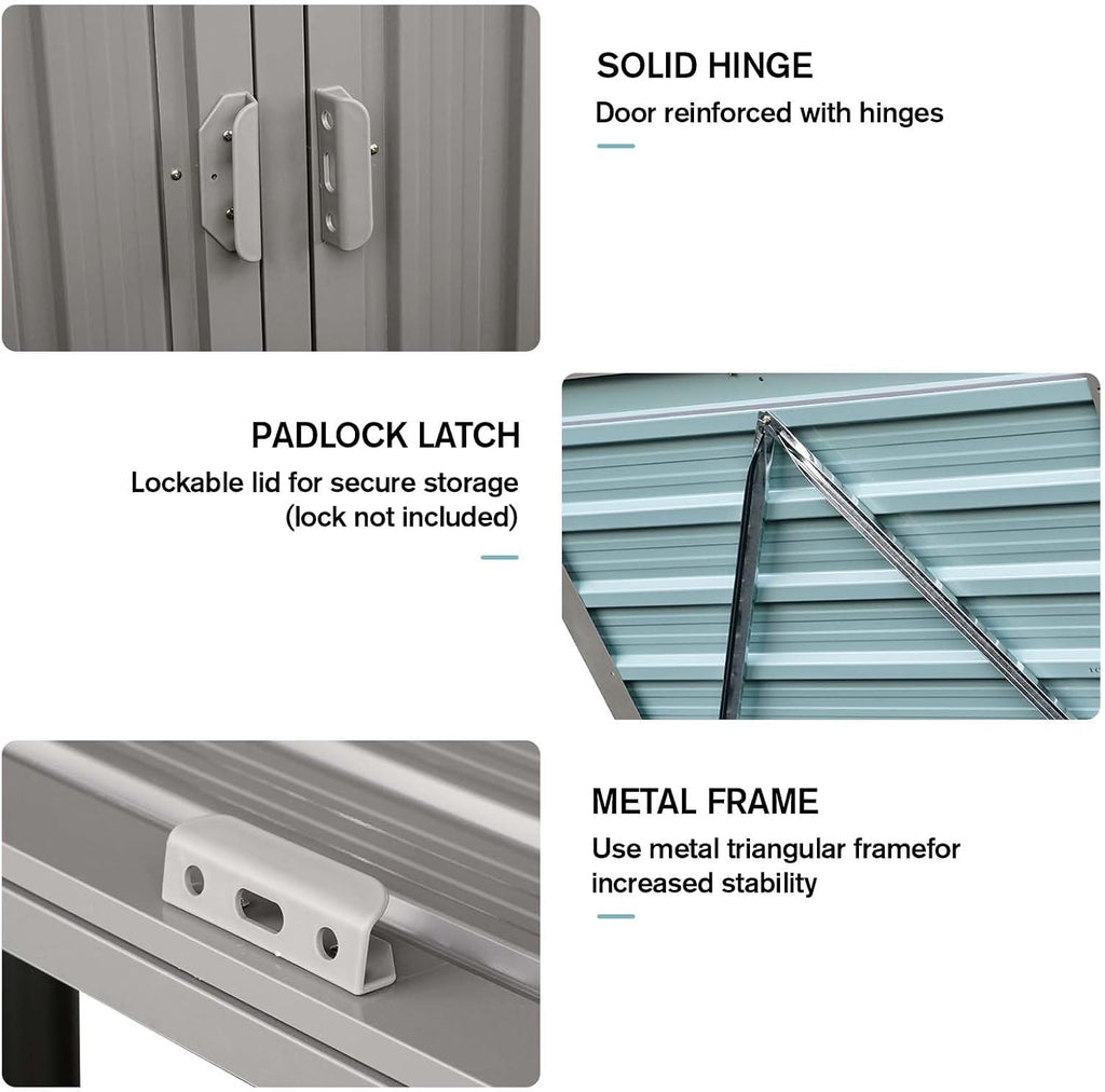 Outdoor Garbage Bin Storage Shed, Steel Trash Can Storage with Lockable Doors & Lids for 3 Trash Cans, Metal Garbage Can Hider for Outside Garden Yard Backyard Patio (3 Trash Can+Grey)