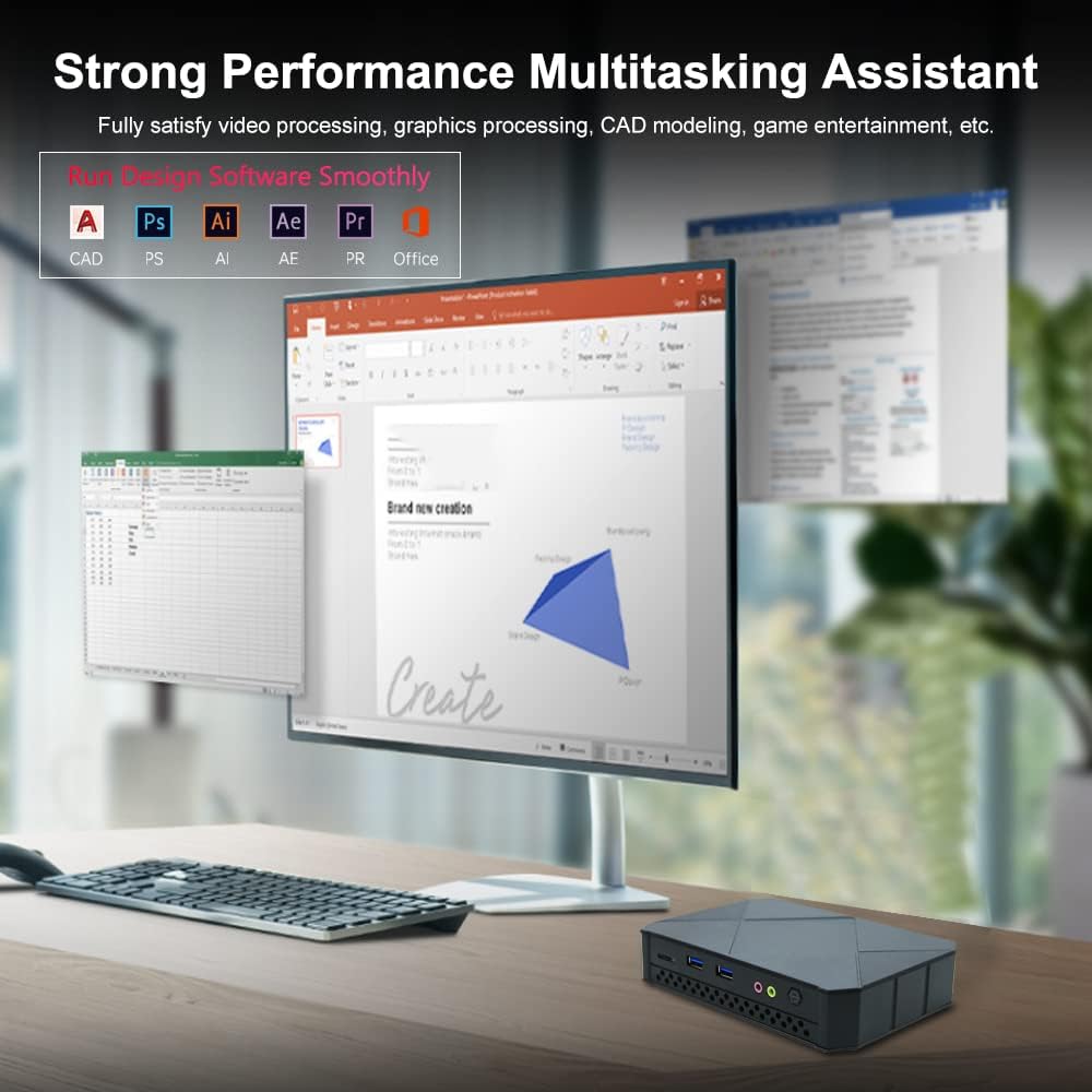 Desktop Mini PC Intel Celeron-J4125 4-Core 4-T Processor 8GB DDR4 512GB SSD Light Gaming Small Computer Pre-Installed Windows 11 Pro 4K HD 24h/7d Fanless Grade
