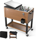 VINGLI 80 Quart Rolling Ice Chest on Wheels, Patio Cooler Cart, Beverage Rolling Cooler for Outdoor Patio Deck Party