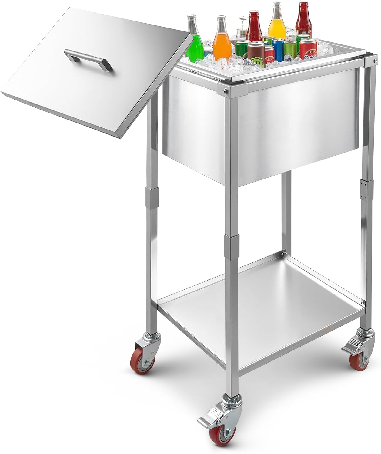 VEVOR Commercial Ice Bin, Underbar Ice Bin, Stainless Steel Ice Chest with Sliding Lid, Bottle Holders, Adjustable Bullet Feet, Cooler Cart Cocktail Unit for Bar Restaurant Pub