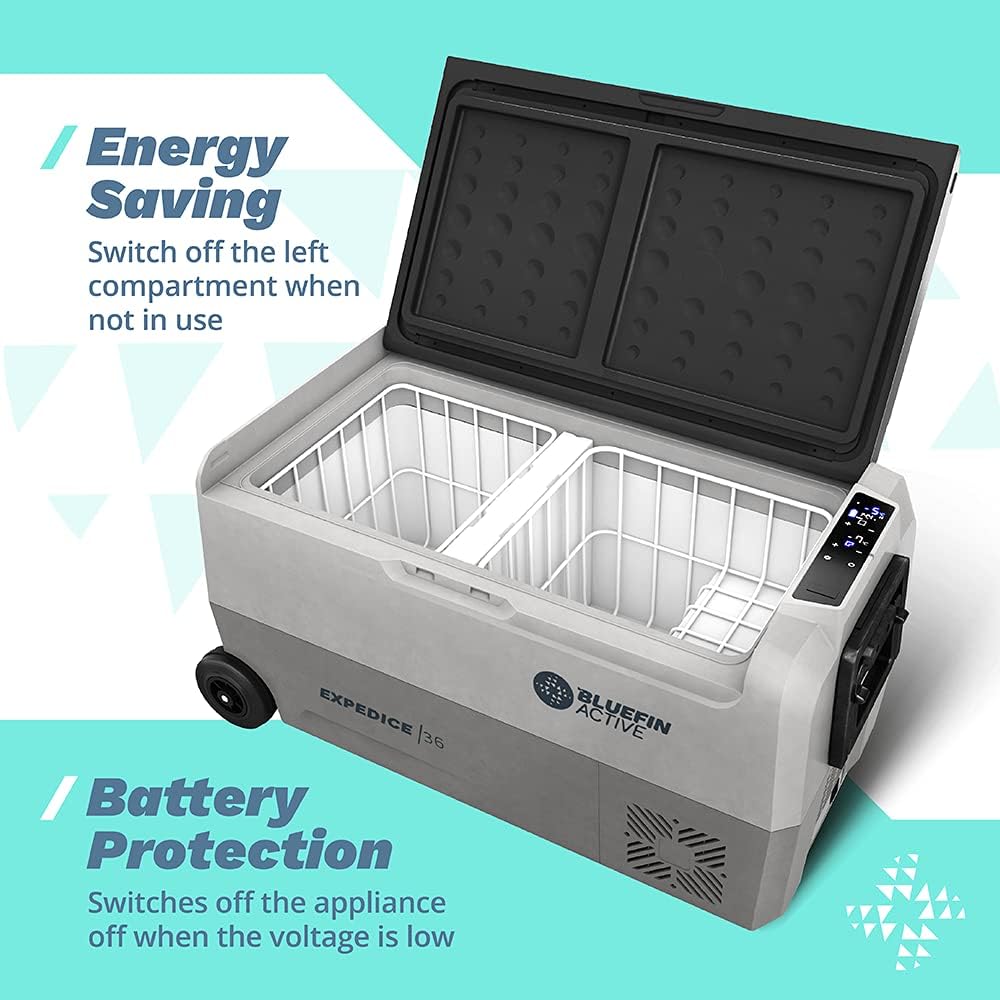 Bluefin Active Expedice 36L | Portable Travel Fridge | Advanced Cooling & Freezing Technology | Energy Efficient Charging | Dual Storage Compartments | Smartphone App Control | LCD Display | AC & DC