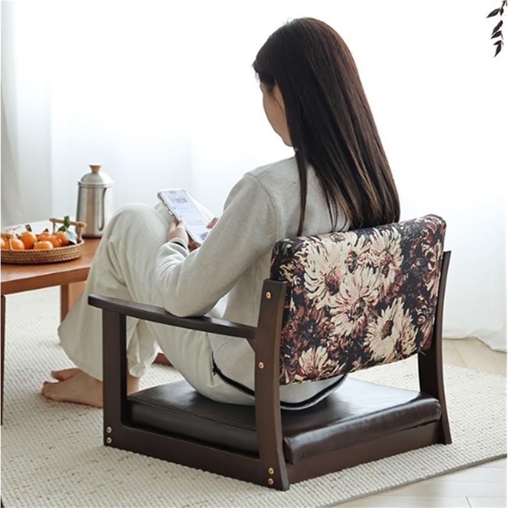 Wood Floor Chair, Meditation Chair Legless Chairs with Padded and Armrests for Living Room, Bedroom, Dorm, Gaming & Reading(Green)