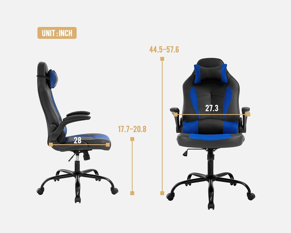 PC Gaming Chair Ergonomic Office Chair Computer Desk Chair with Armrests Headrest and Lumbar Support High Back PU Leather Executive Racing Chair for Home (Blue)