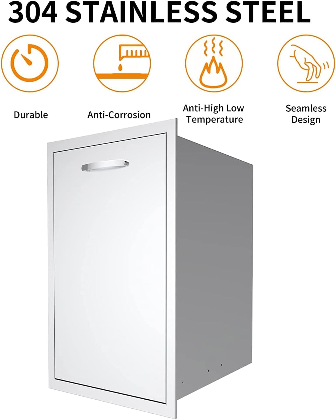 Built-in Single Trash Drawer 14' W x 27' H x 20' D, Pull-Out Tray Outdoor Kitchen Stainless Steel Trash Drawer Storage One Trash Bin for BBQ Island Grill Station