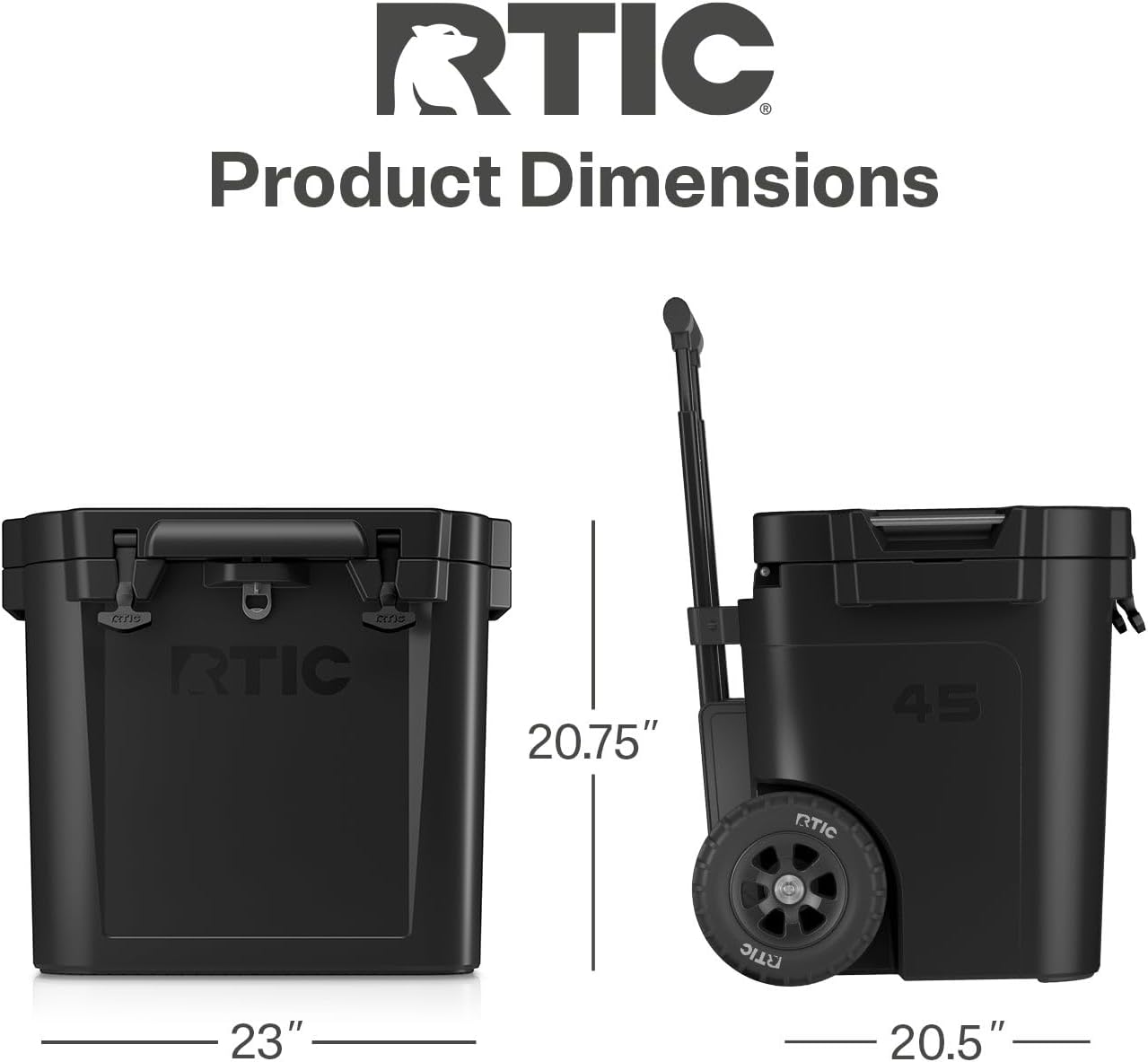 RTIC 45 QT Wheeled Ultra-Tough Cooler Hard Insulated Portable Ice Chest Box for Beach, Drink, Beverage, Camping, Picnic, Fishing, Boat, Barbecue, Rotomolded Construction