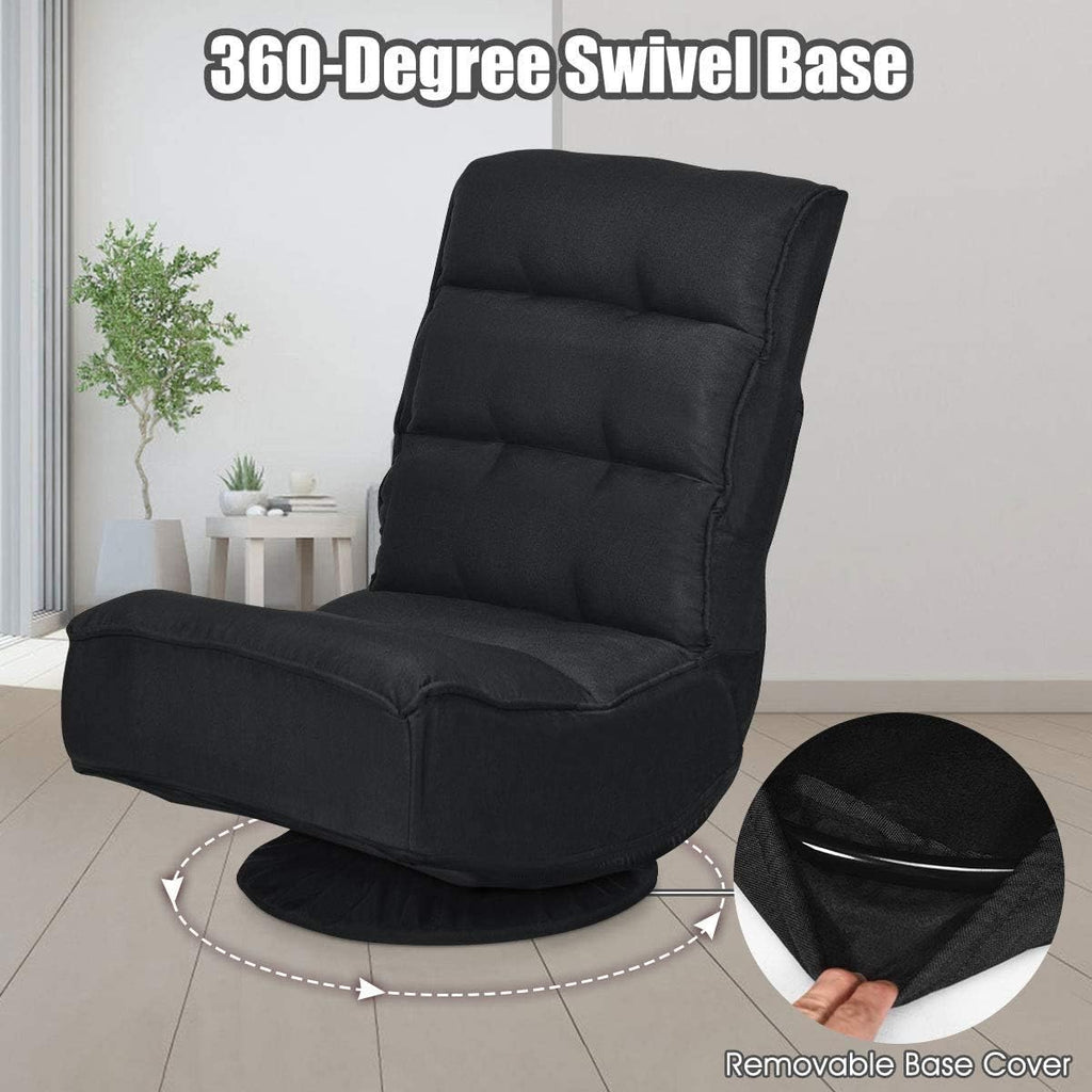 FANTASK 360 Degree Swivel Floor Chair, Folding Floor Sofa w/ 5 Adjustable Positions & Backrest, Lazy Lounge Chair for Relaxing Reading Gaming TV Watching (Black)