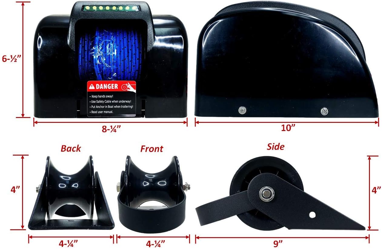 Pactrade Marine Boat Electric Anchor Winch Up to 45lb (20kg) LED Light Wireless Remote Control 12V 100ft Braided Blue Line 700lb (317.5kg) Break Strength Salt Water Power UP/Free Fall Down