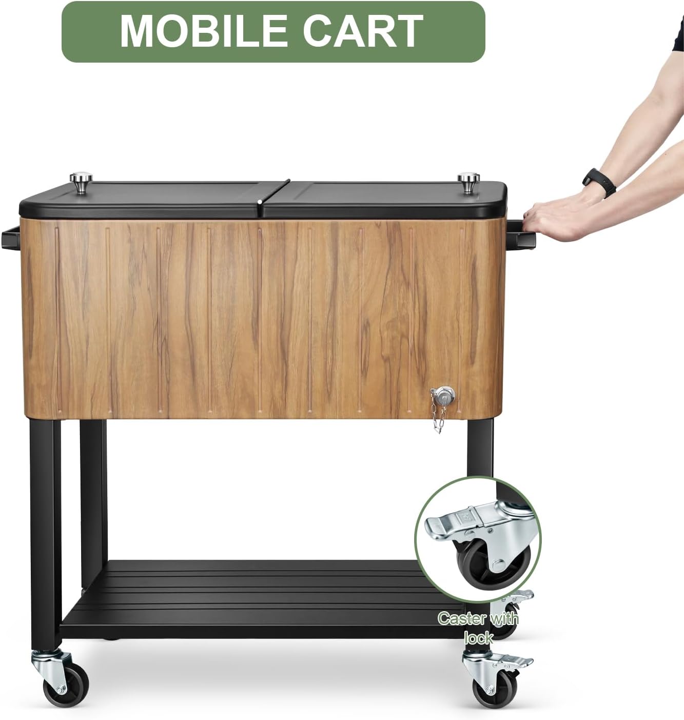 80 Quart Rolling Ice Chest Cooler Cart,Patio Backyard Party Drink Beverage Bar Stand Up Cooler Trolley with Ice Scoop