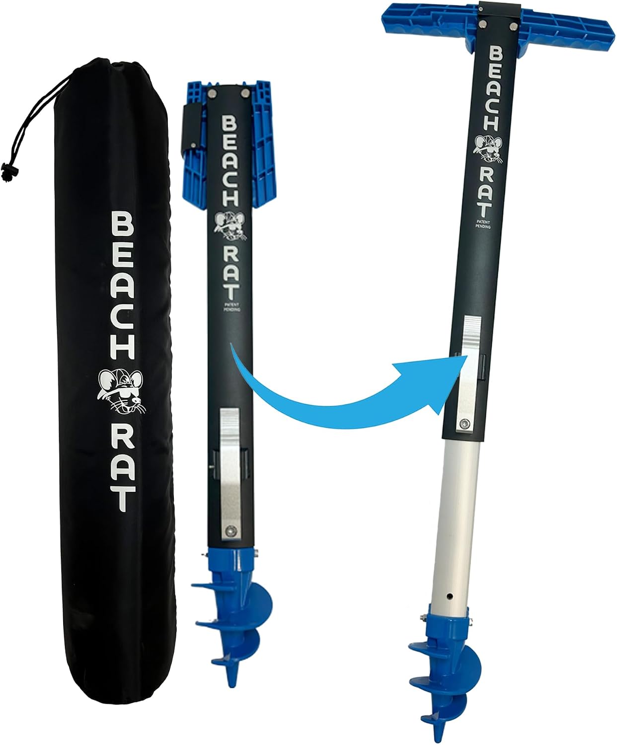 Beach Rat Fusion Anchor & Storage Case - Jet Ski Anchor/Boat Anchor for Shallow Water and Sandbar - High Strength Telescoping Aluminum Pole & Plastic Boat Accessory - Sand Bar Anchor Kit