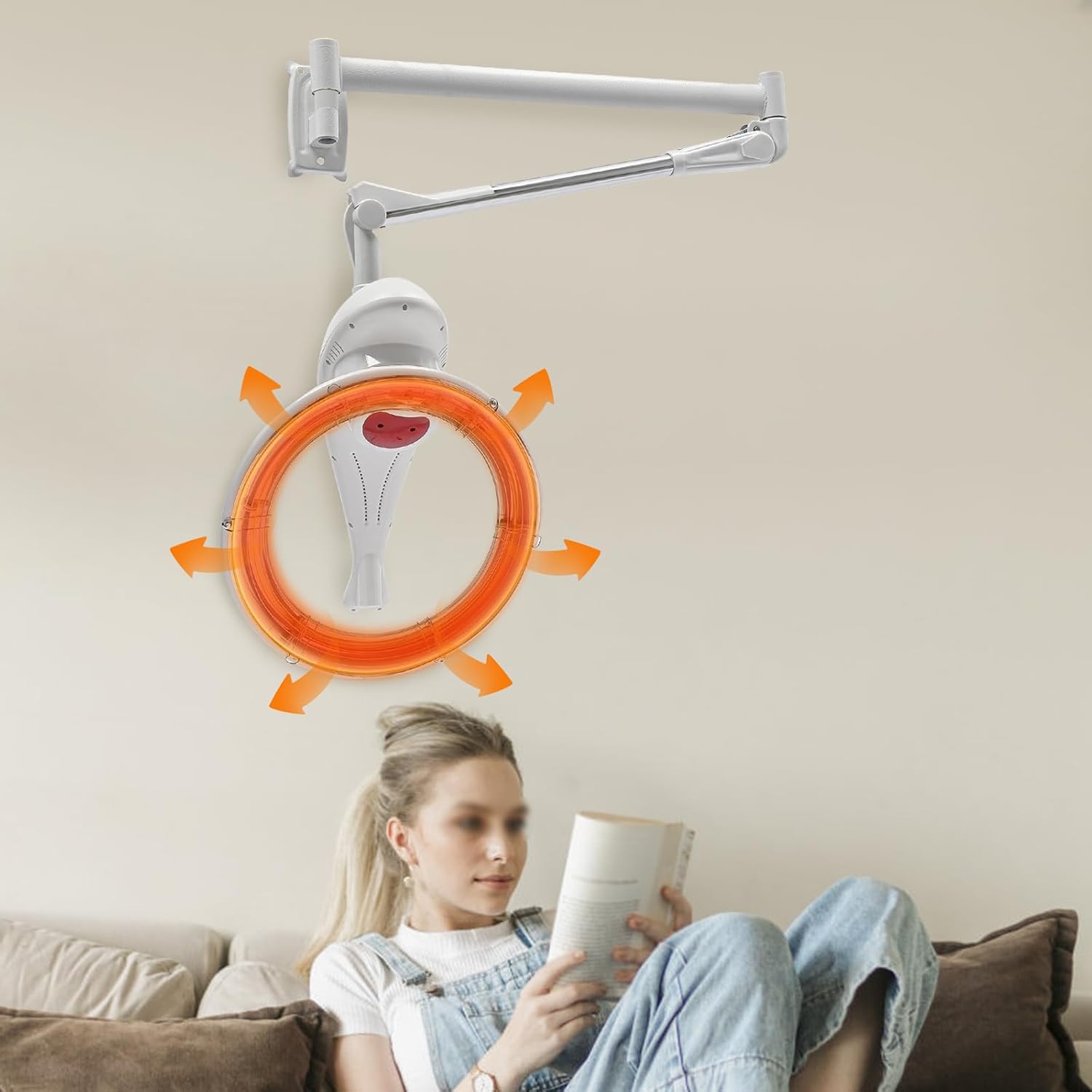 Hair Dryer 950W, 360 Degree Rotating Heating Ring, Wall Mount Orbiting Rotating Hair Treatment Machine, Salon Hair Perming Machine, 104-140℉ Styling Perming Dryer (White)