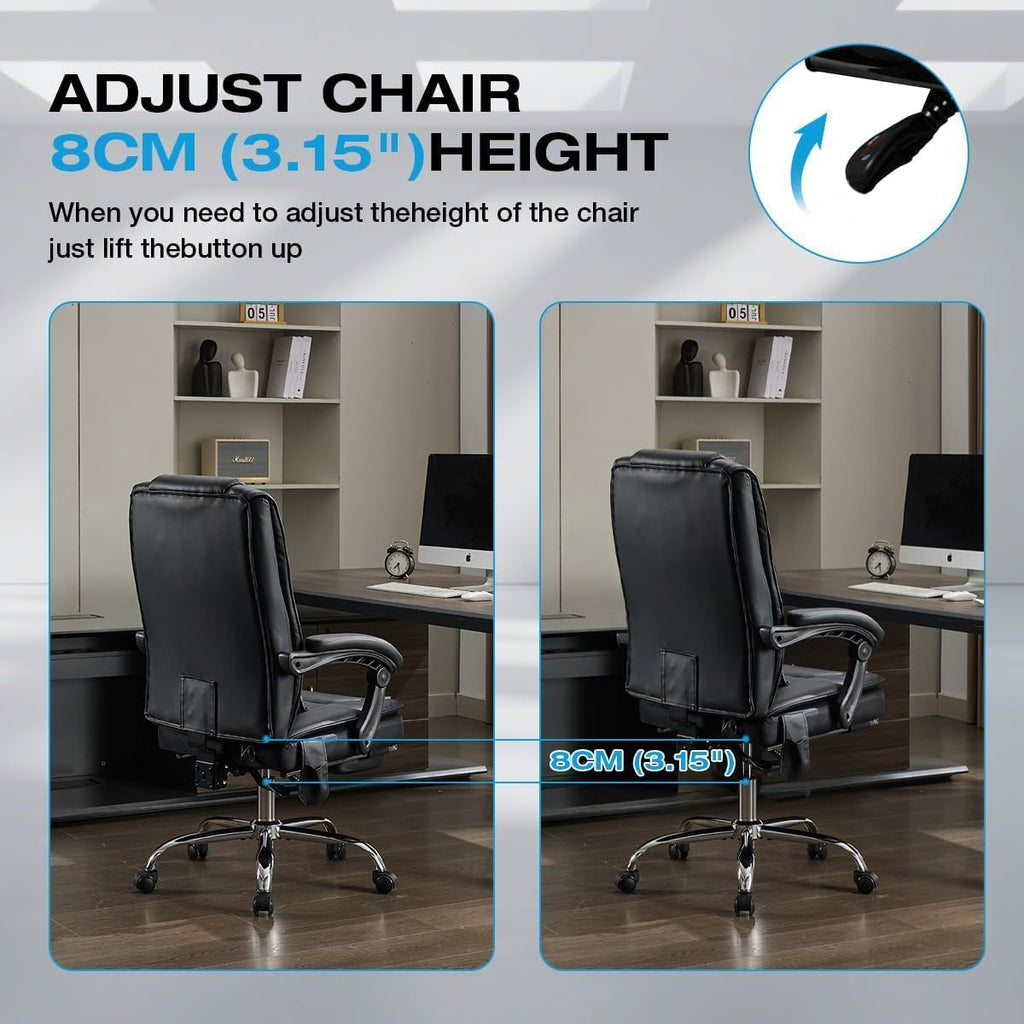 BOSMILLER 500lbs Big and Tall Office Chair, 6-Points Massage Office Chair, Executive Heated Desk Chair with Adjustable Footrest, Reclining High Back for Home Office