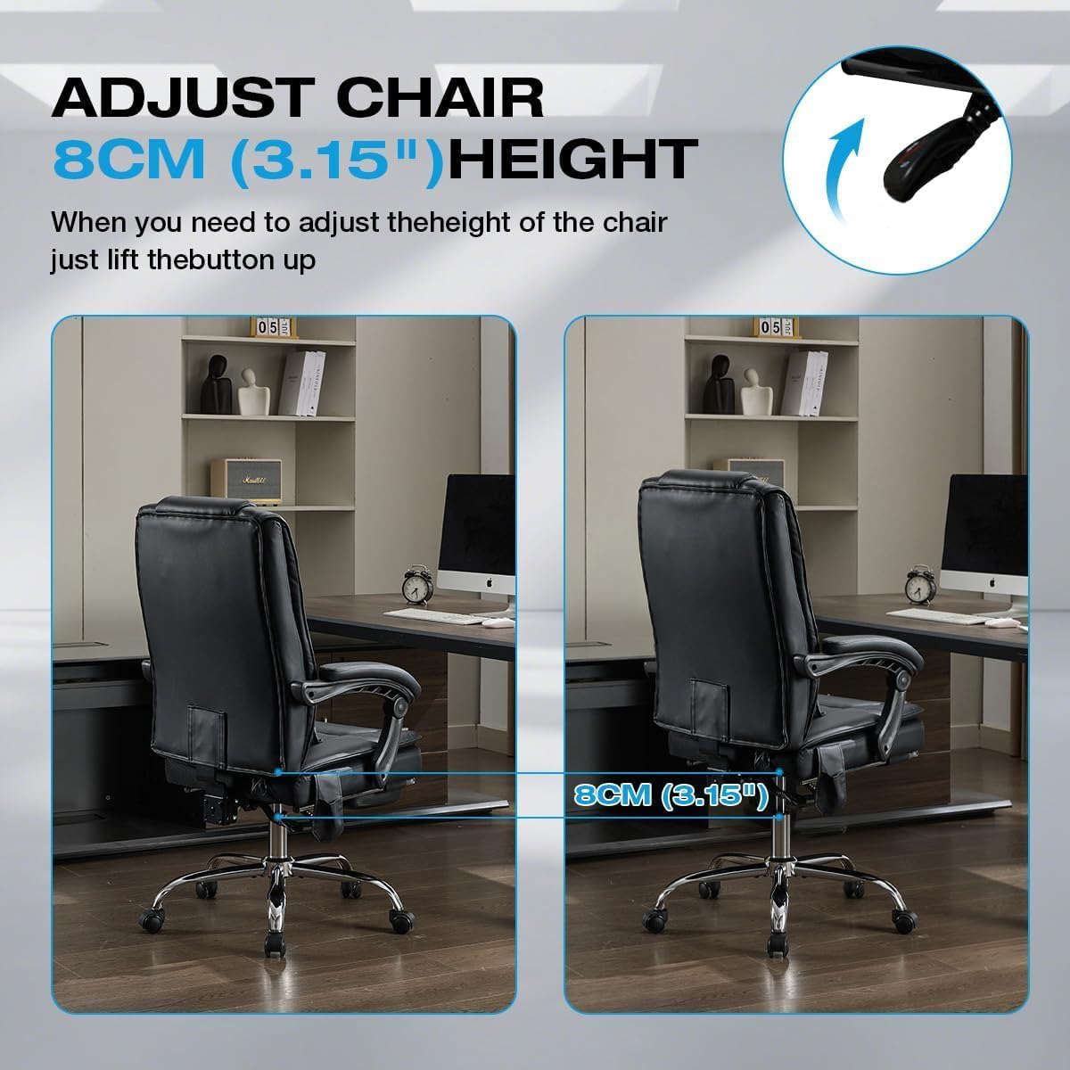 BOSMILLER 500lbs Big and Tall Office Chair, 6-Points Massage Office Chair, Executive Heated Desk Chair with Adjustable Footrest, Reclining High Back for Home Office