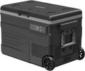 UD45E 12 Volt Refrigerator,Dual Zone Portable Freezer with Wheels & Battery Compartment,42QT(40.5L) Electric Cooler,-4℉~68℉,12/24V DC 100-240V AC for Camping, Travel, Truck, RV (Batt.Not Incl)