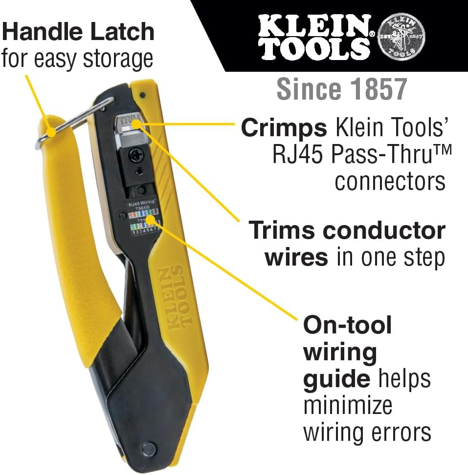 Klein Tools 80093 Cable Tester, VDV LAN Kit with LAN Tester, Pass Thru Crimper, CAT6/CAT5e Plugs and Strain Relief Boots, 5-Piece