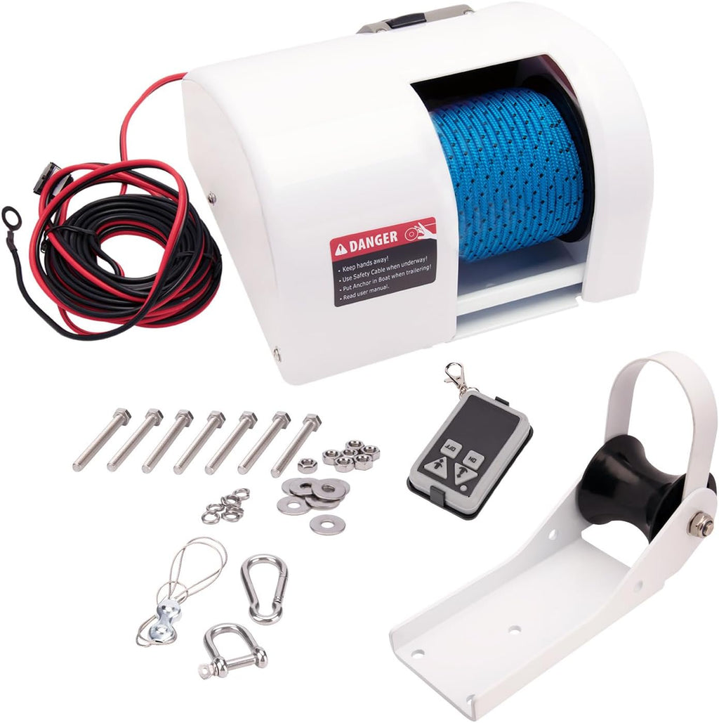Electric Anchor Winch,Boat Anchor Wench 12V Marine Saltwater Anchor Windlass Kit with Wireless Remote Control Anchors Up to 25 LBS