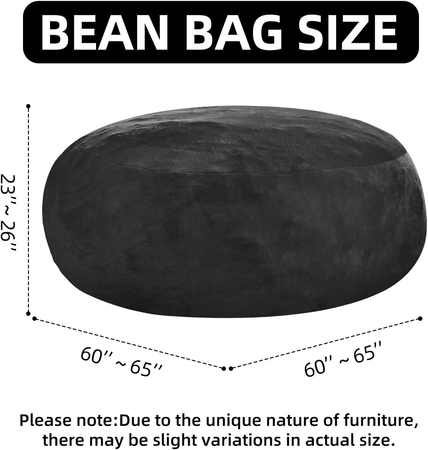 SANAE Oversized 5FT Memory Foam Bean Bag Chair for Adults - Black Corduroy Fabric with Filling, Comfy Gaming & Movie Beanbag Sofa Floor Couch, Large Lounger for Living Room/Dorm/Classroom/Bedroom