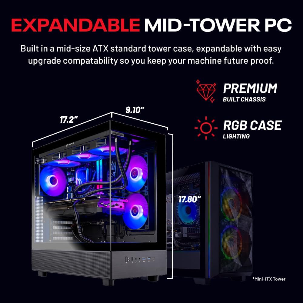 Skytech Gaming Azure 3 Desktop PC, Ryzen 7 7700X 4.5 GHz (5.4GHz), NVIDIA RTX 5070 12GB, 1TB Gen4 NVMe SSD, 32GB DDR5 RAM 6000 RGB, 850W Gold PSU, 360mm ARGB AIO, Wi-Fi, Win 11