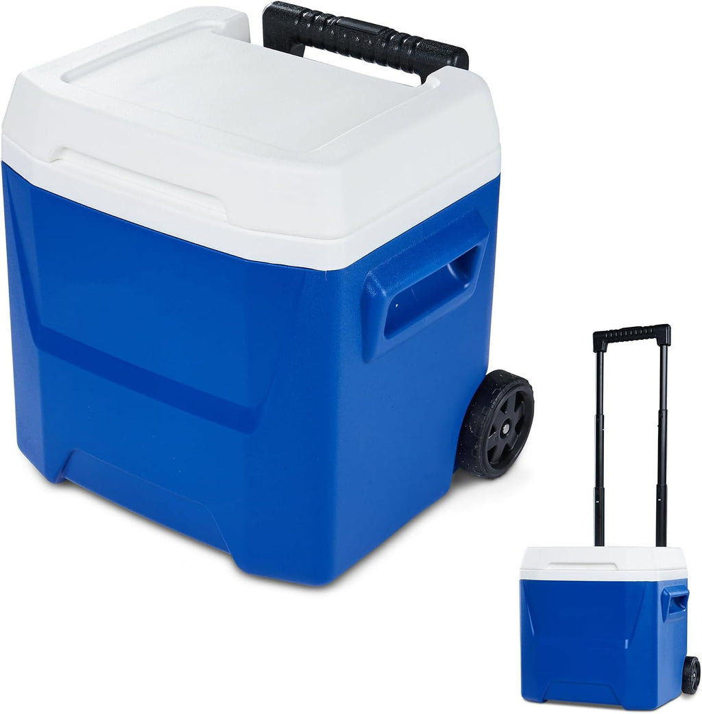 16 QT Hard Sided Ice Chest Cooler with Wheels and Handle,Portable Wheeled Plastic Coolers to Keep Food Fresh or Drinks,Insulated Container,Classic Outdoor Cooling Storage Box (Blue)