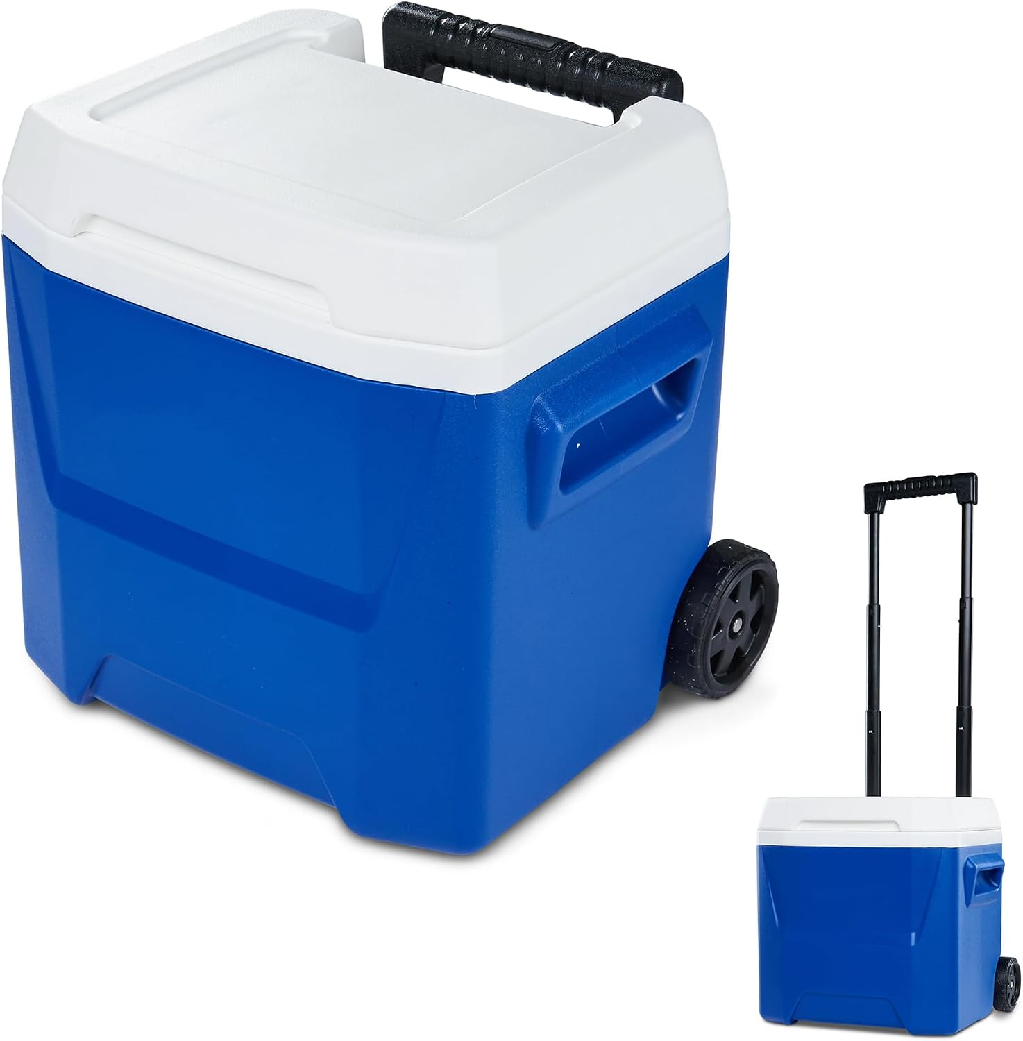 16 QT Hard Sided Ice Chest Cooler with Wheels and Handle,Portable Wheeled Plastic Coolers to Keep Food Fresh or Drinks,Insulated Container,Classic Outdoor Cooling Storage Box (Blue)