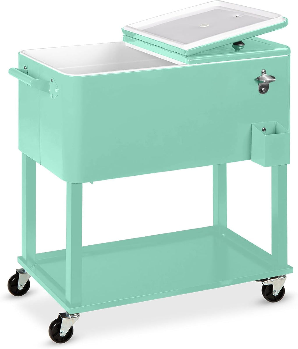 Best Choice Products 80-Quart Outdoor Steel Rolling Cooler Cart w/Ice Chest, Bottle Opener, Catch Tray, Drain Plug, Locking Wheels