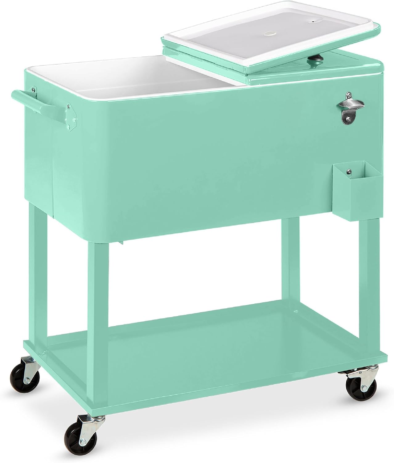Best Choice Products 80-Quart Outdoor Steel Rolling Cooler Cart w/Ice Chest, Bottle Opener, Catch Tray, Drain Plug, Locking Wheels