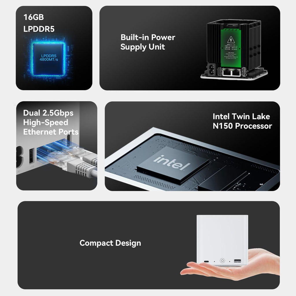 Beelink ME Mini PC, Desktop NAS Intel N150 16G LPDDR5, 1TB M.2 PCIe 3.0x1 SSD, 6 x M.2 SSD Slots, Dual 2.5G LAN/File Server/NAS Storage/Network Attached Storage/Private Cloud/Network Storage