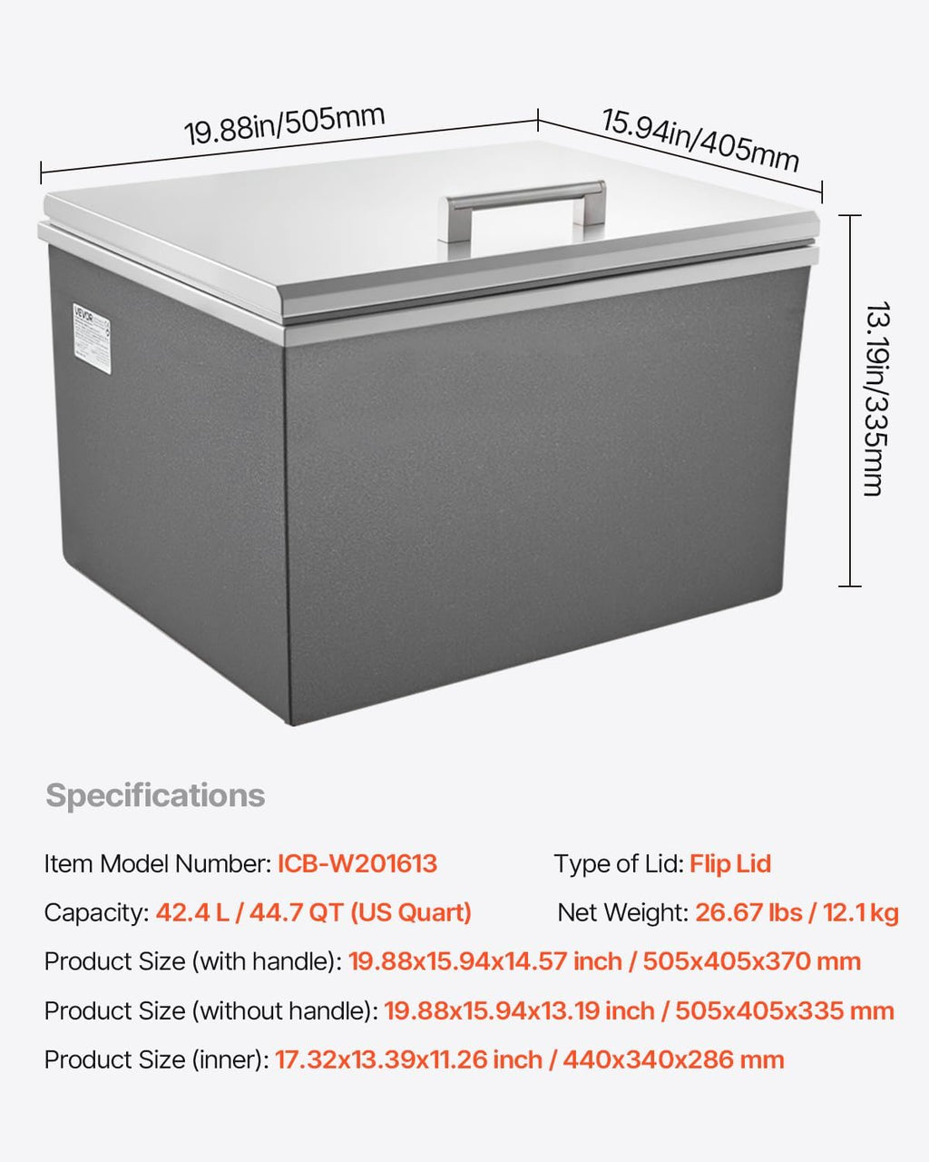 VEVOR Drop in Ice Chest, Stainless Steel Drop in Cooler, Commercial Ice Bin with Lid for Outdoor Kitchen Patio Bar, Drain-Pipe Set Included, Cooling Bins with Cover for Cold Wine Beer