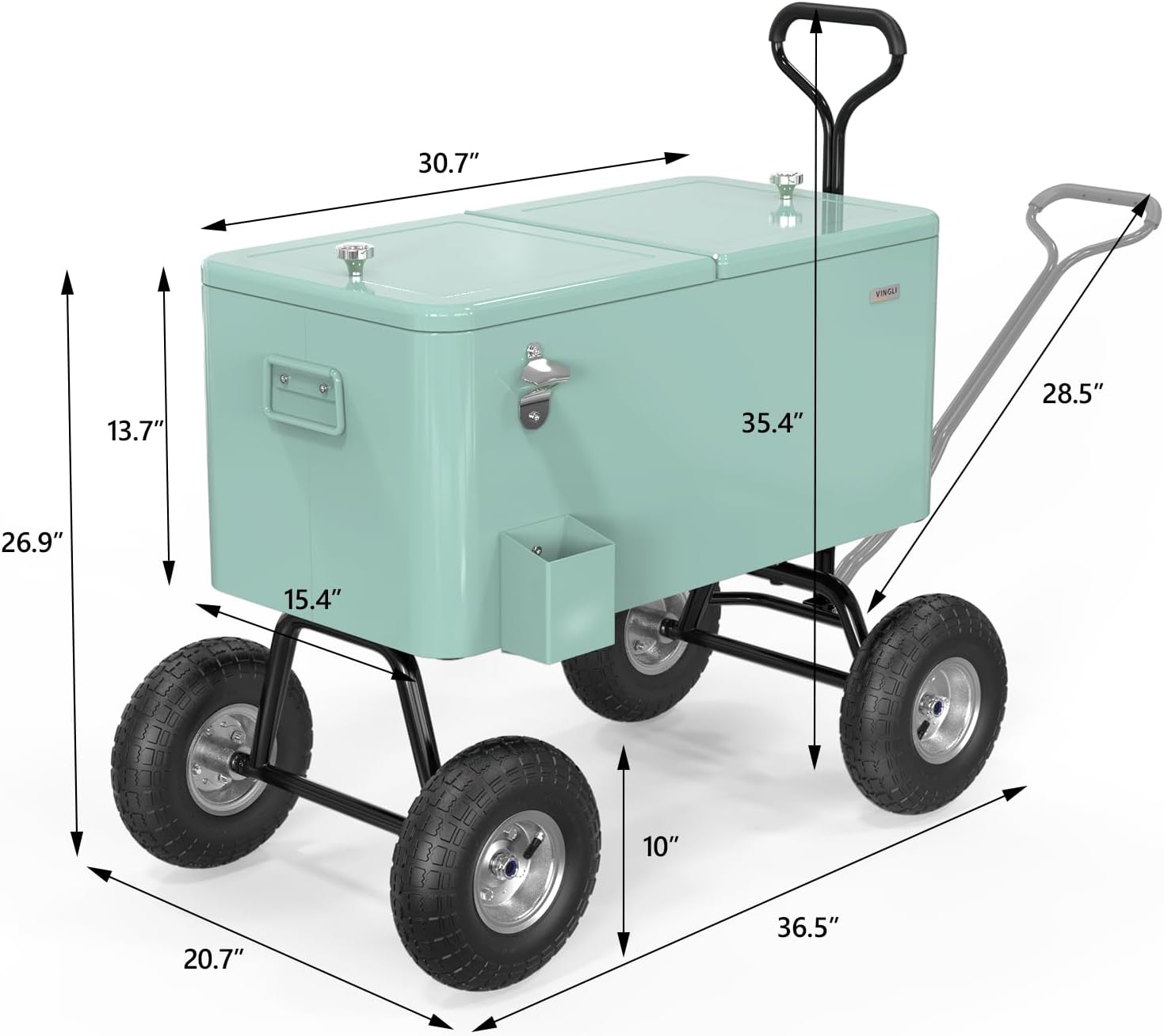 VINGLI 80 Quart Wagon Rolling Cooler Ice Chest, w/Long Handle and 10' Wheels, Portable Beach Patio Party Bar Cold Drink Beverage, Outdoor Park Cart on Wheels