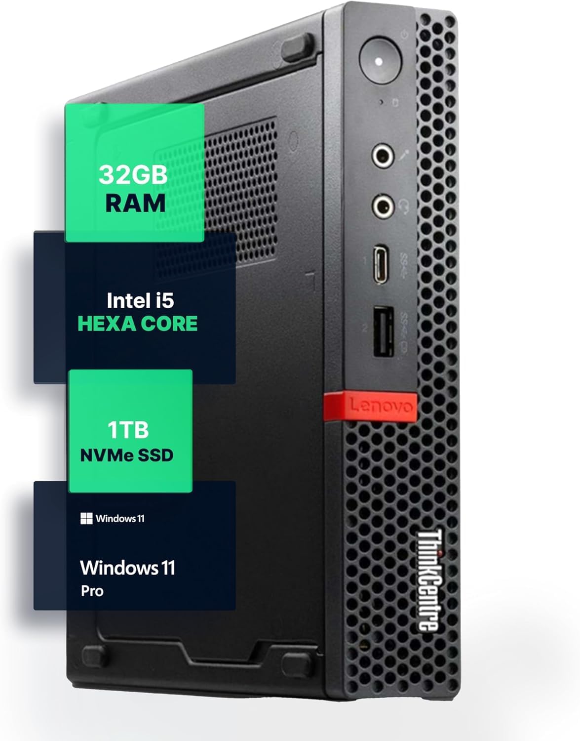 Lenovo M720Q ThinkCentre Mini PC | Windows 11 Pro | Intel i5-8400T | 32GB RAM + 1TB NVME | 5G WiFi + BT | Home or Office Micro Desktop Computer (Renewed)