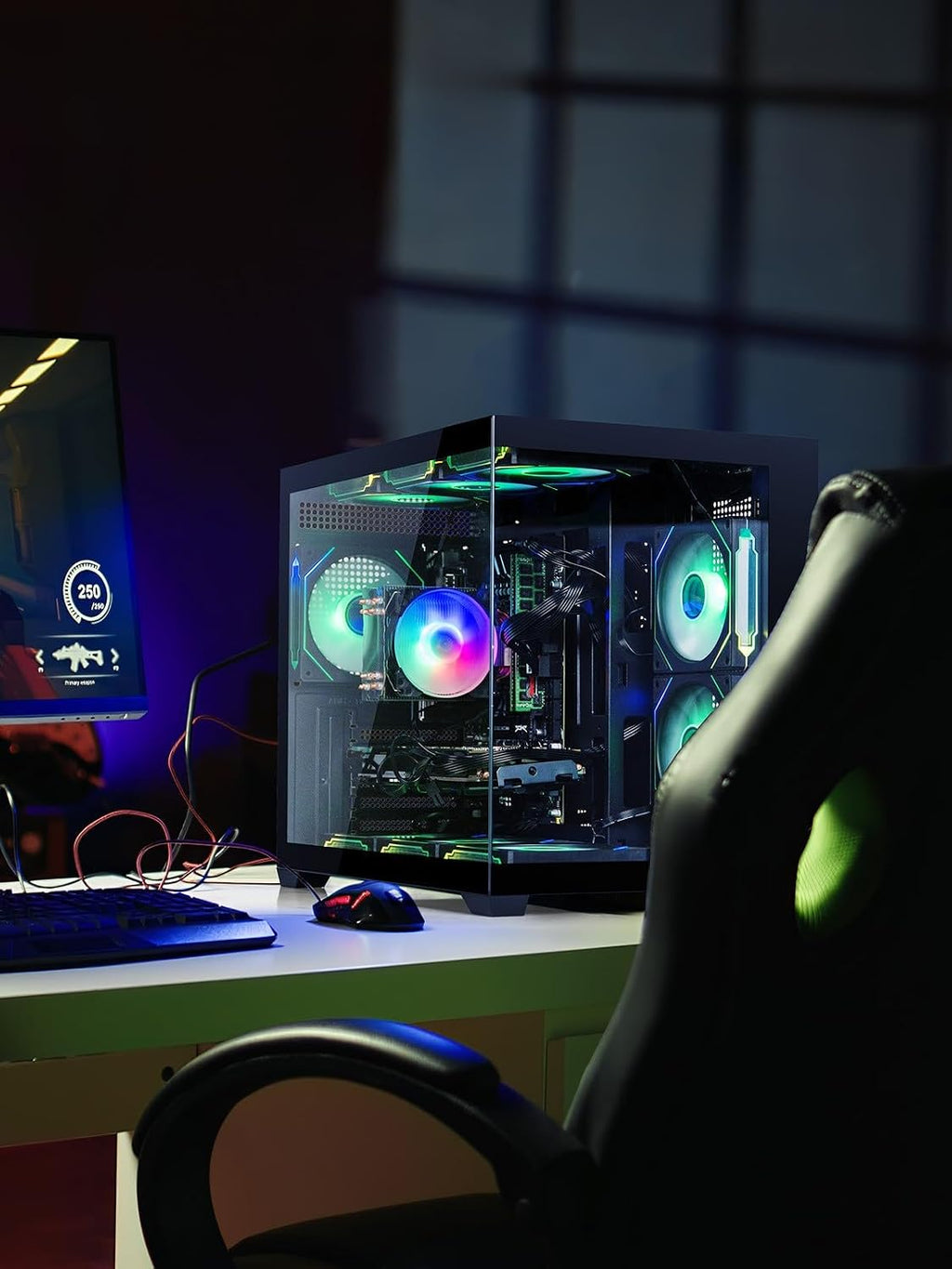 Gaming PC Desktop – Ryzen 7 5800X up to 4.7GHz, GeForce RTX 2080 8GB GDDR6, 16GB DDR4 RAM, 1TB NVMe SSD, WiFi 6 & BT 5.4, 9× ARGB Fans, 650W PSU, WIN11, RGB Keyboard & Mouse